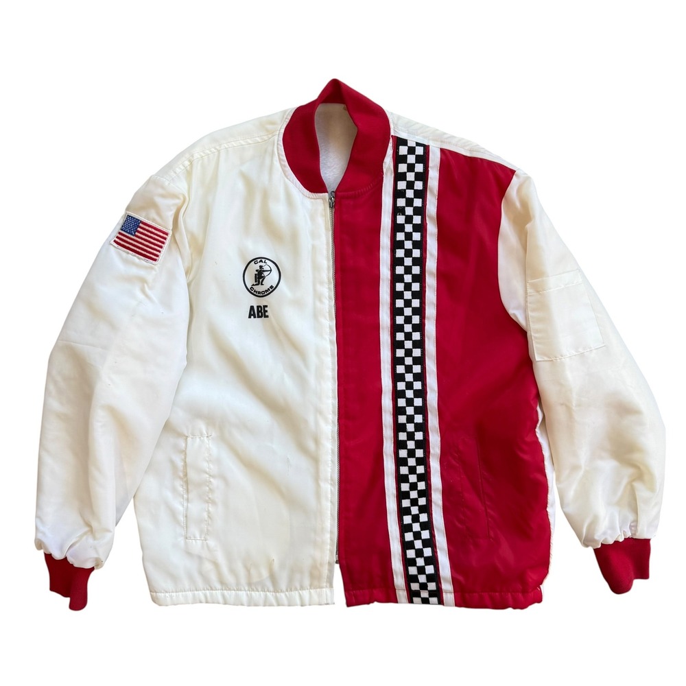 Vintage Great Lakes Jacket Mens XL Cal Chrome Racing Bomber White Red USA Made